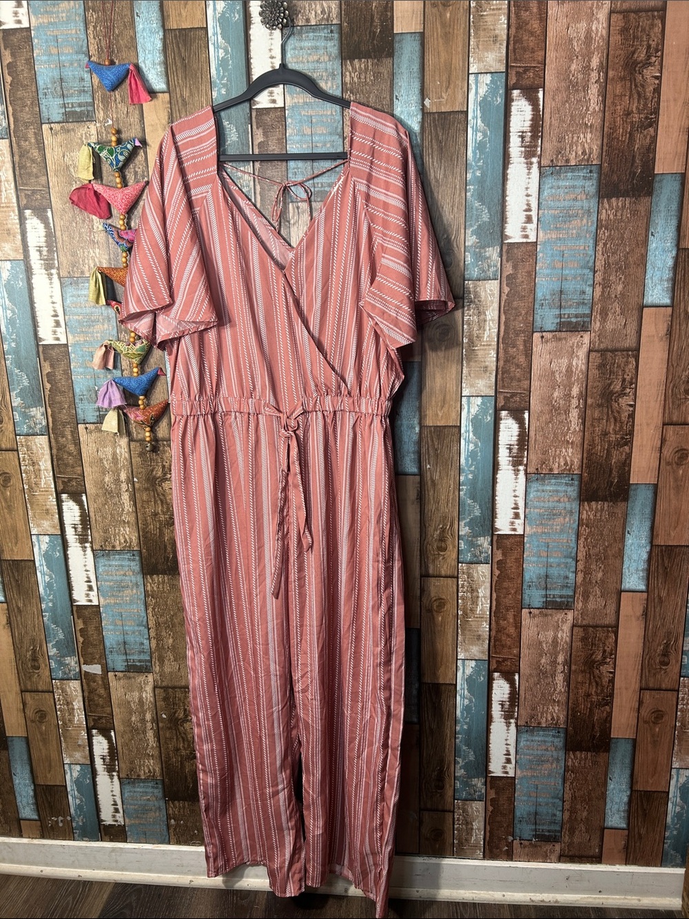 indulge Rust Pink Striped Wrap Maxi Dress